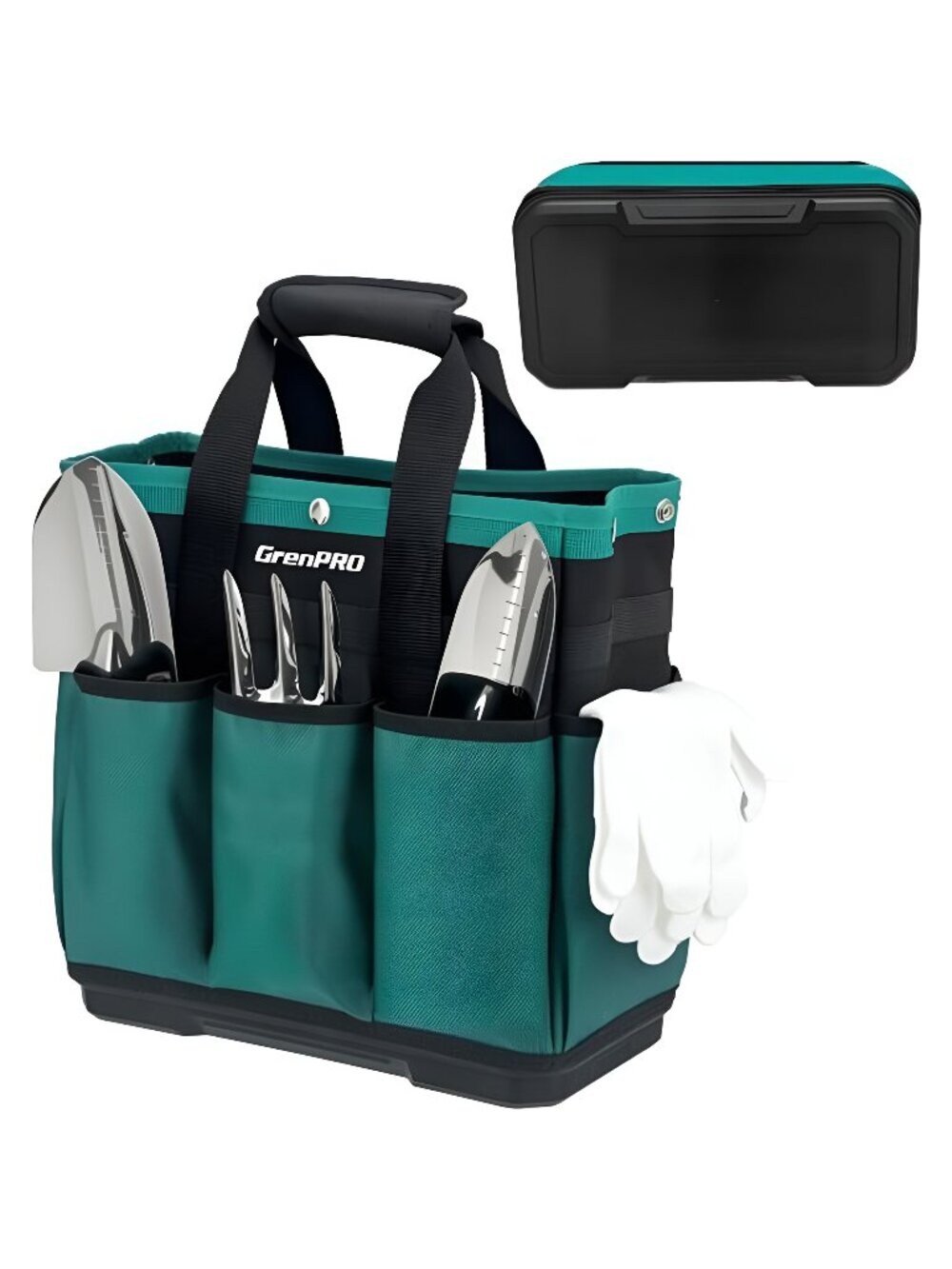 Garden Tool Bag Molded Bottom, Heavy Duty Tool Tote Toolbox with 10 Pockets